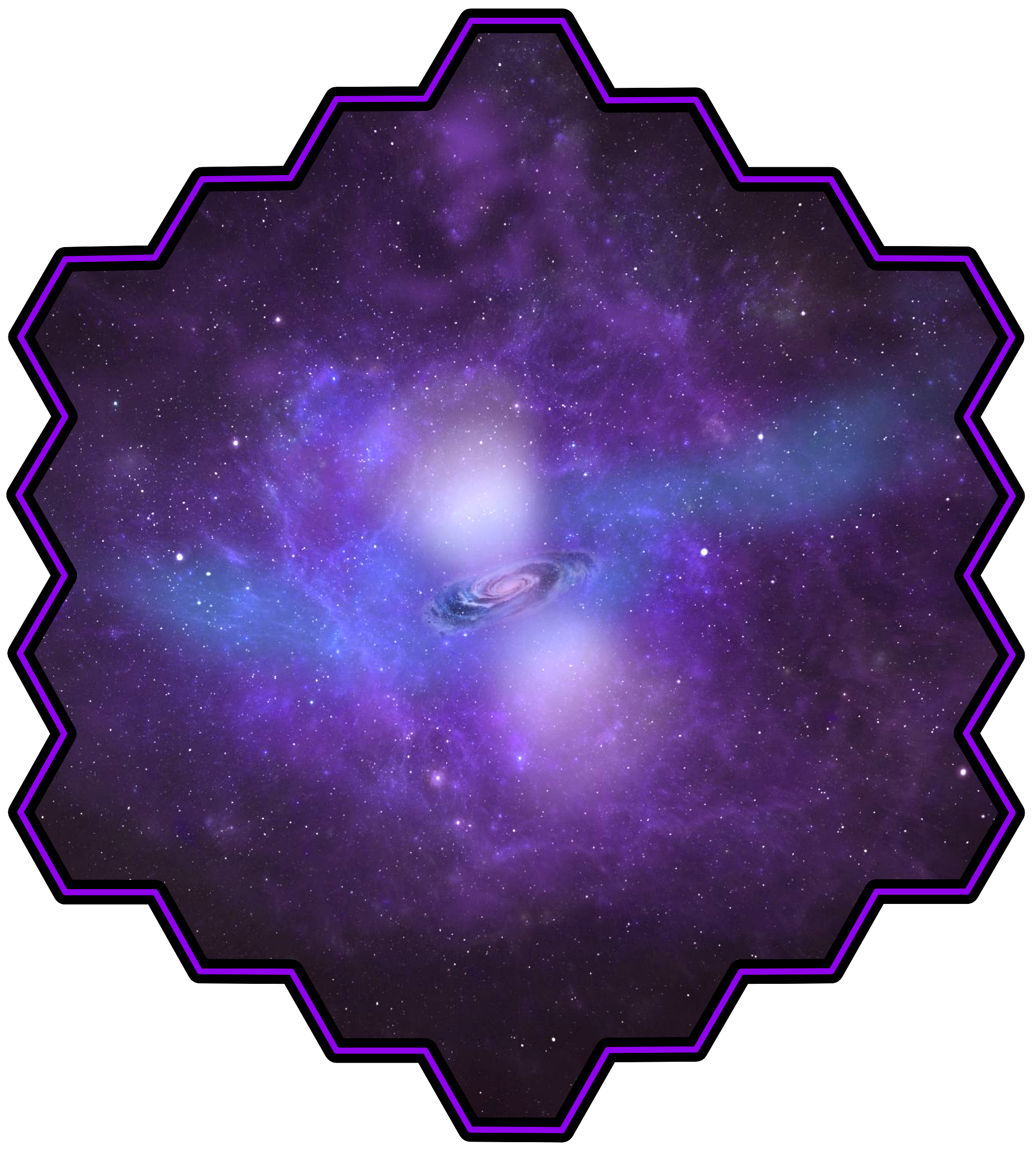 An artist's illustration of the CGM. The image outline
	  reflects the shape of the Keck mirror that observed the gas