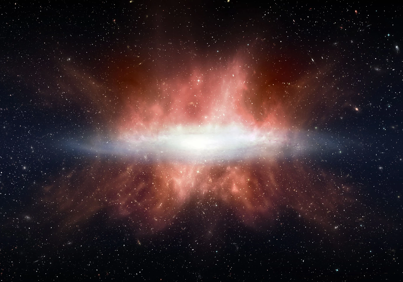 An edge-on
	    galaxy with outflowing gas above and below the stellar
	    disk